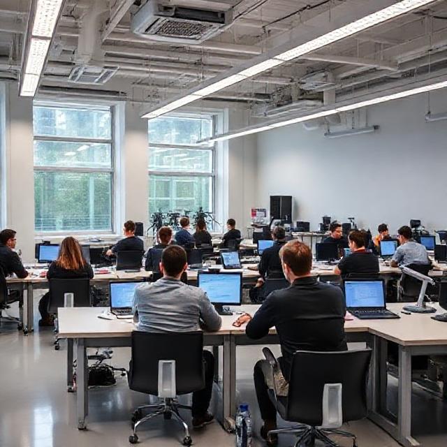 Salle de formation industrielle avec stagiaires - Formation Motion & Drive